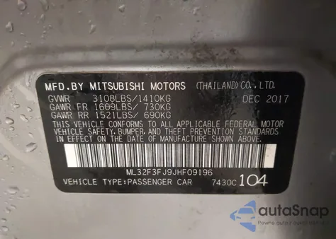 2018 Mitsubishi Mirage G4 Es from USA, damaged, VIN ML32F3FJ9JHF09196